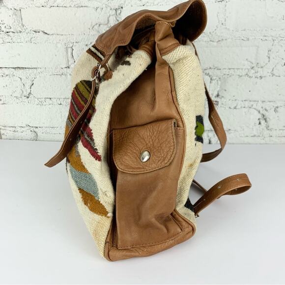 VTG Tapestry Kilim Bird Animal Drawstring Leather Backpack Tapestry Backpack main image 4